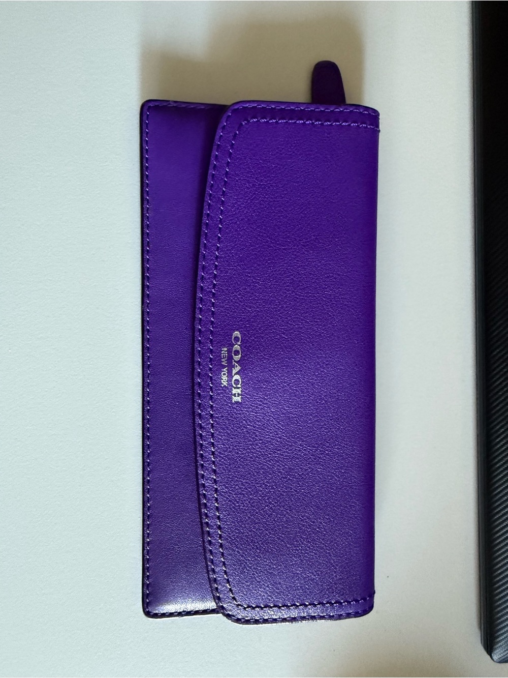 Coach Purple Leather Card Wallet with Silver Logo